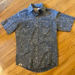 Western Aloha I’iwi short sleeve cowboy pearl snap shirt. Navy blue XS 18” chest